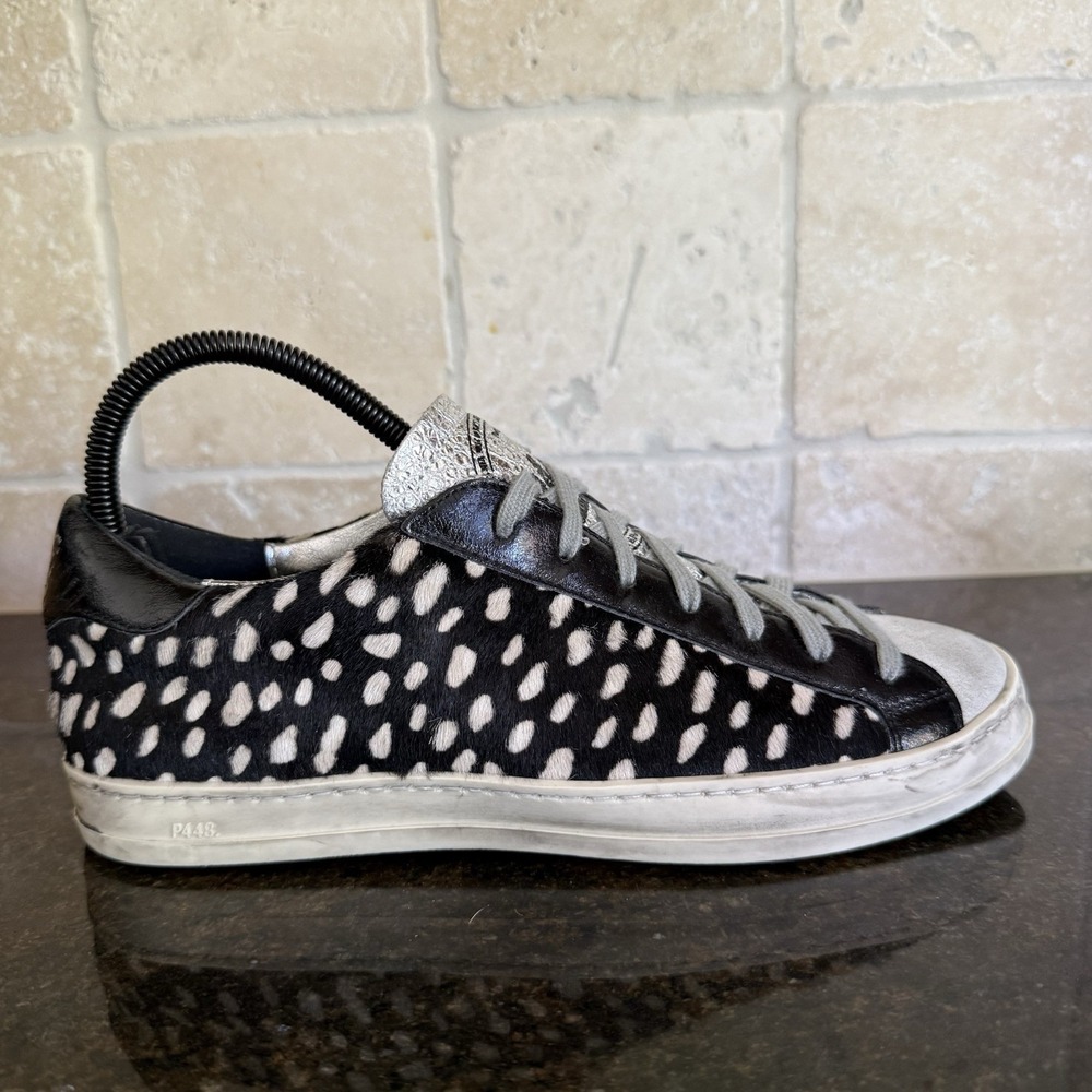 Revolve P448 John Calf Hair Spotted Cowiena Sneaker Black White EU 39 US 8.5 9 - Picture 3 of 14